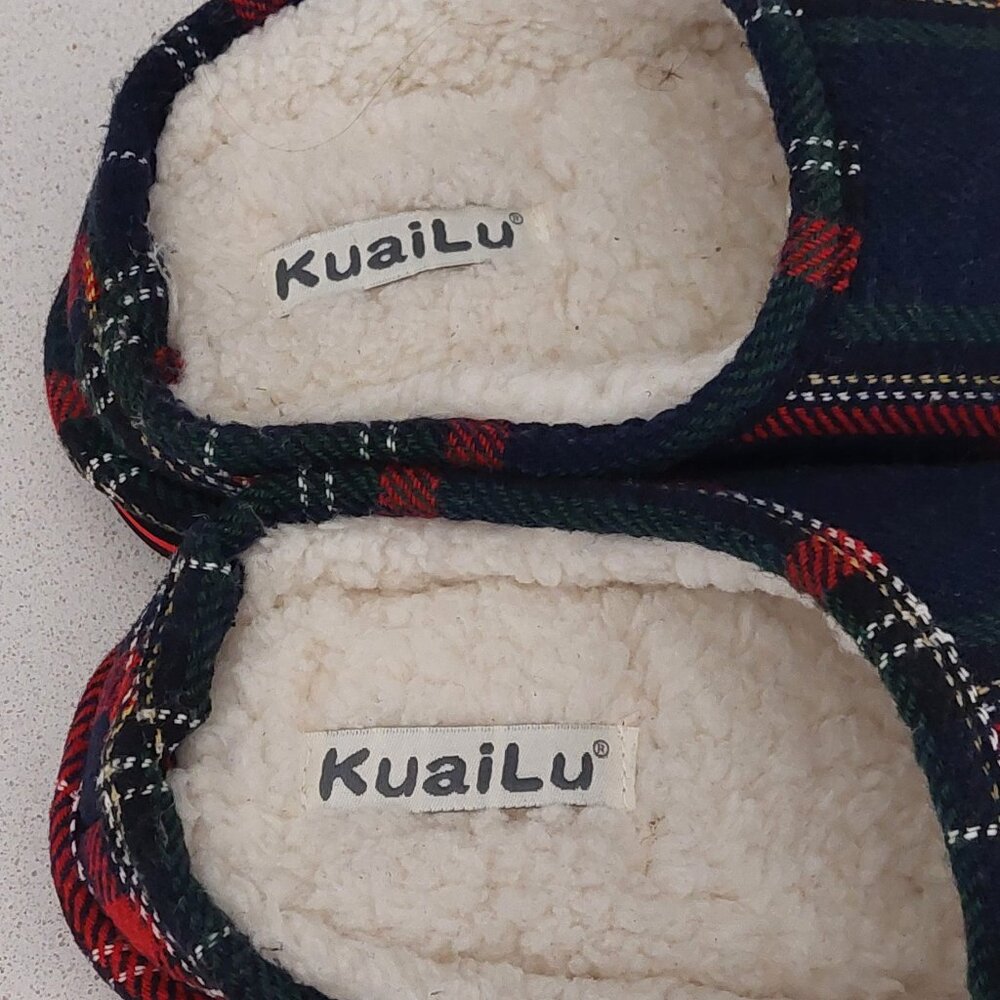 KuaiLu Plaid Holiday Reindeer Slippers Size 7 - Picture 4 of 9